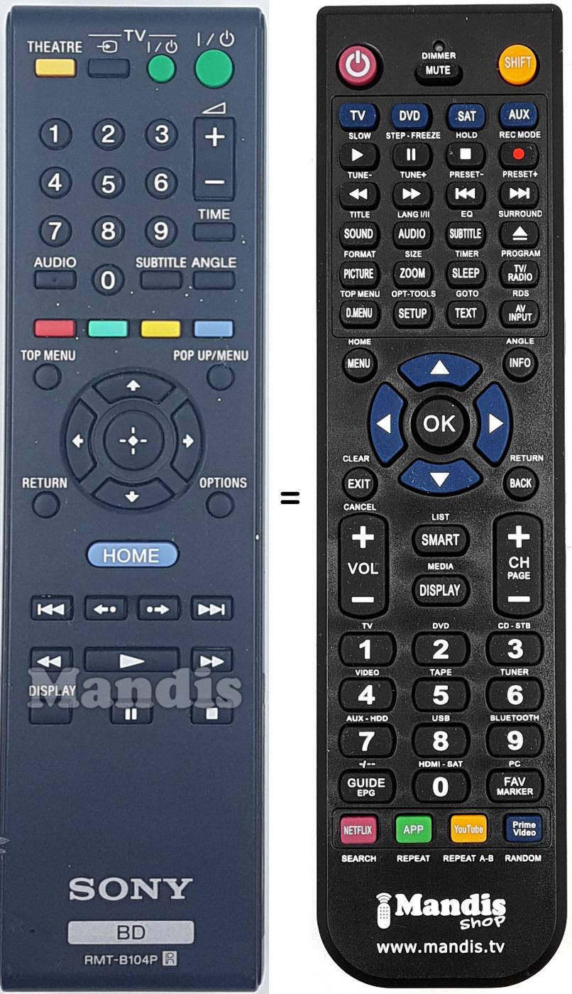 Télécommande équivalente Sony RMT-B104P
