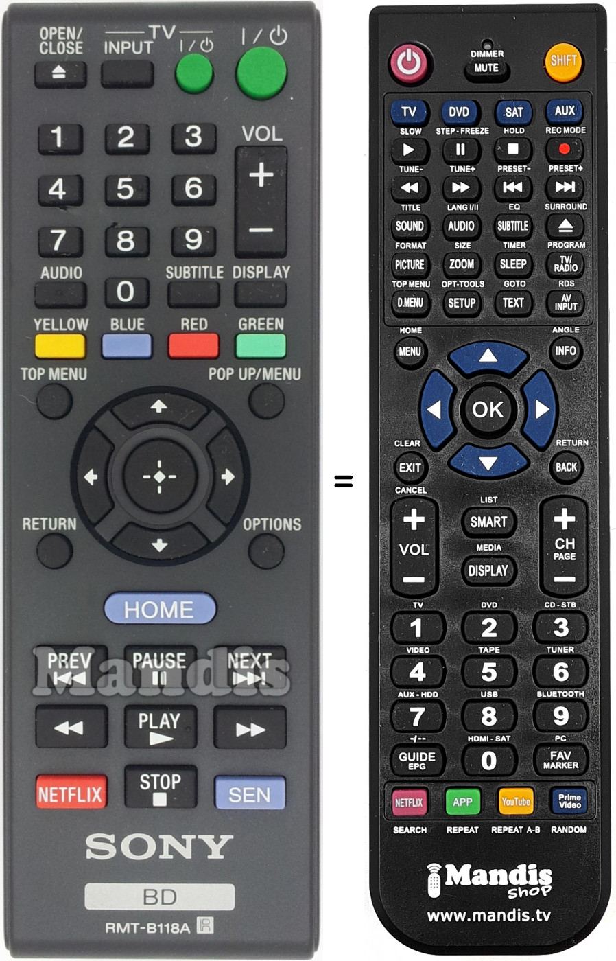 Télécommande équivalente Sony RMT-B118A