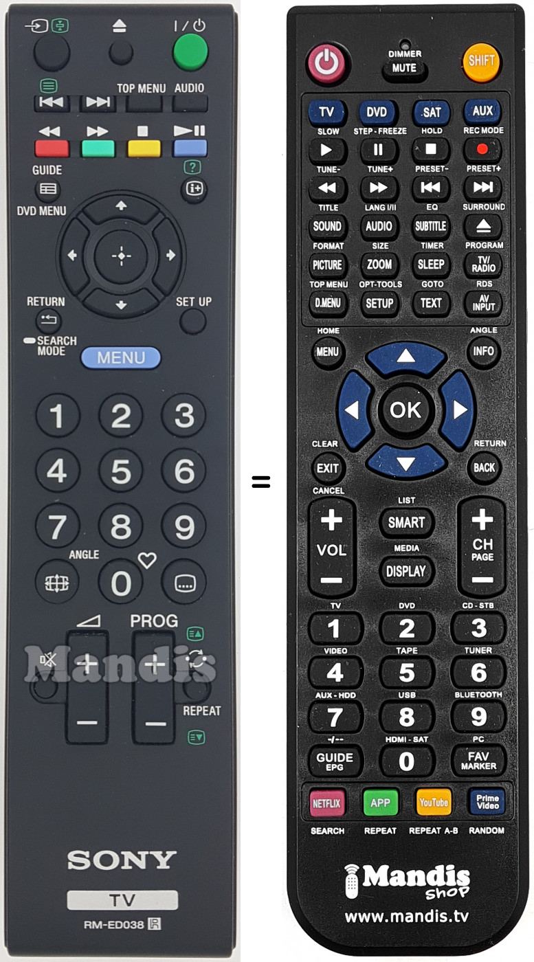 Télécommande équivalente Sony RMED038