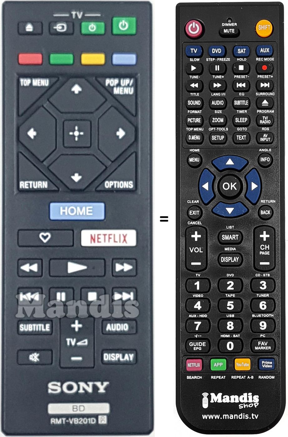Télécommande équivalente RMT-VB201D