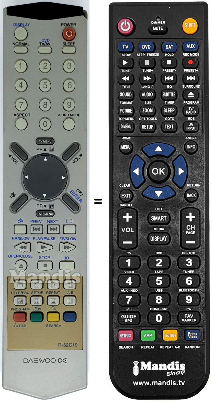 Télécommande équivalente Daewoo R-52 C 19