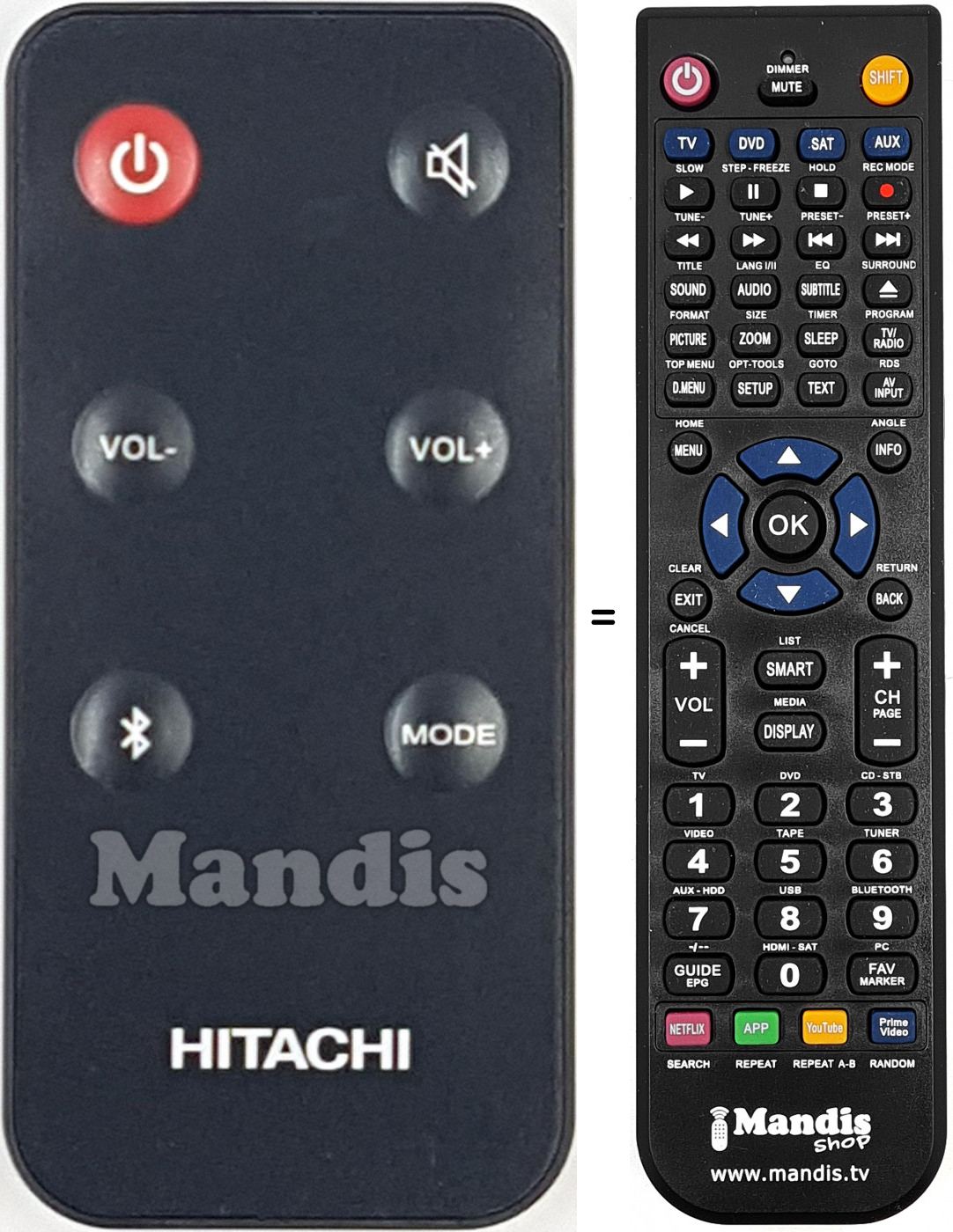 Télécommande équivalente Hitachi AXS014BTU
