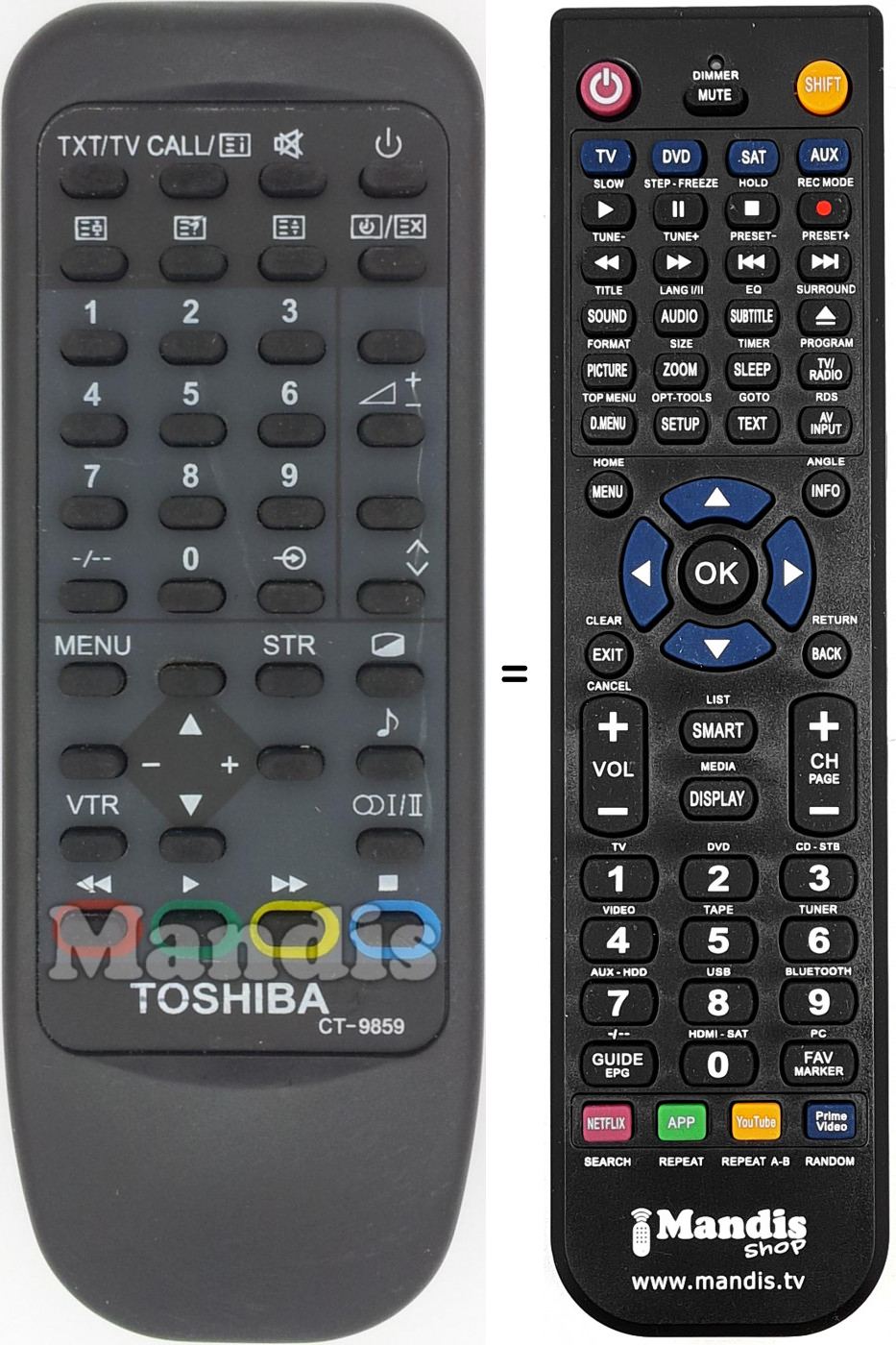 Télécommande équivalente Toshiba CT-9859