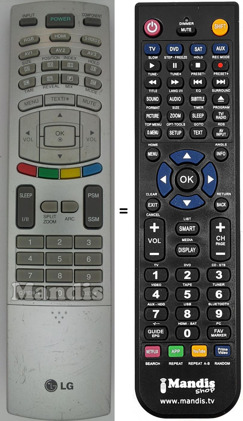 Télécommande équivalente LG 6710T00017N