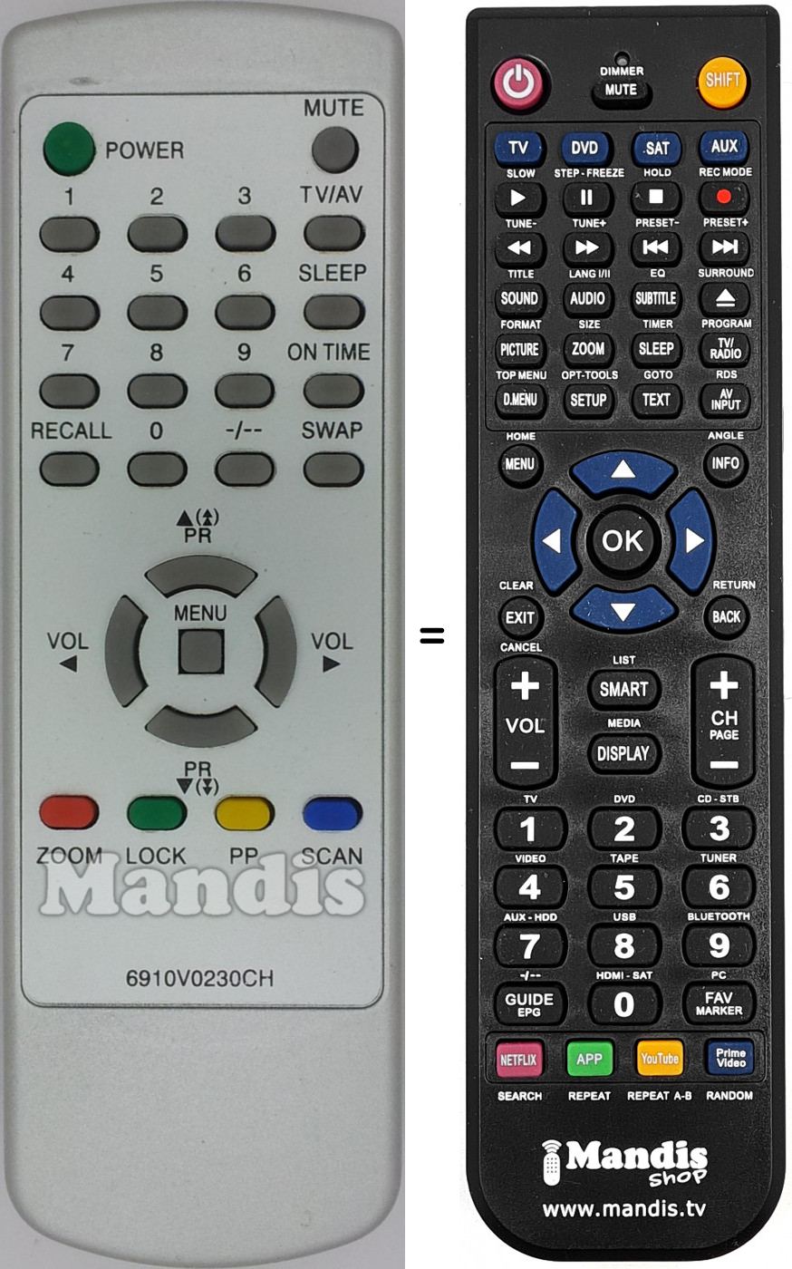 Télécommande équivalente 6910V0230CH
