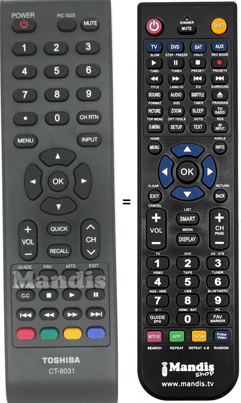 Télécommande équivalente Toshiba CT-8031