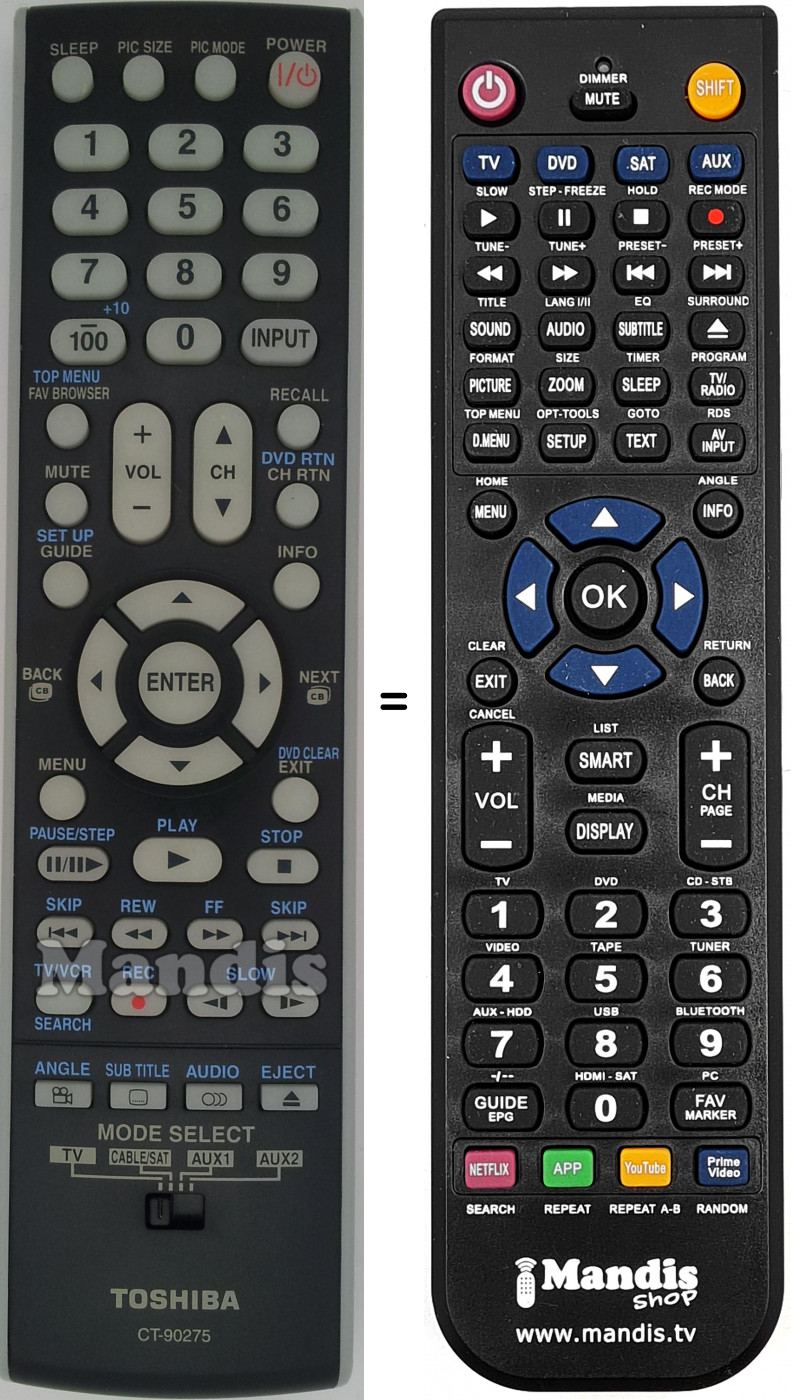 Télécommande équivalente Toshiba CT90275