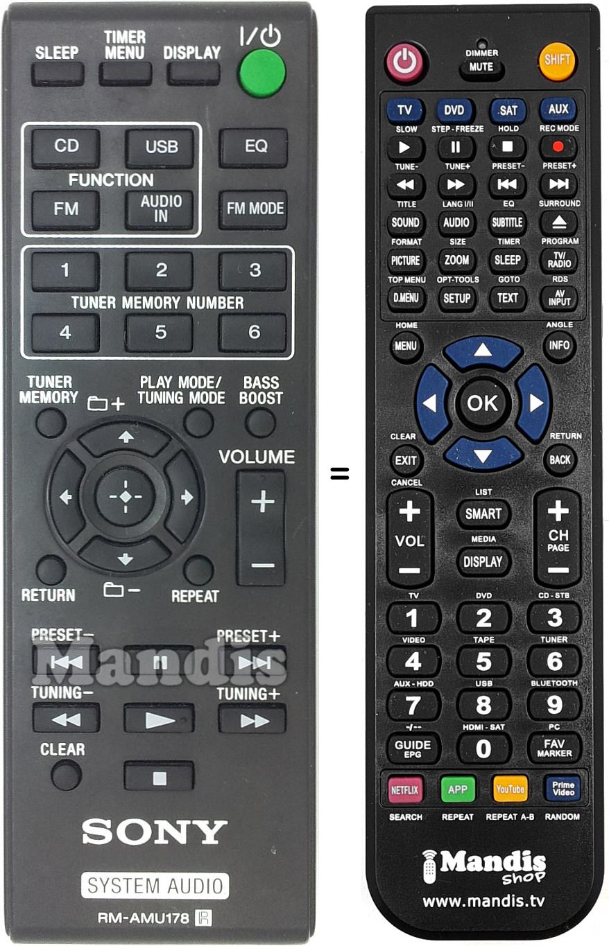 Télécommande équivalente Sony RM-AMU178