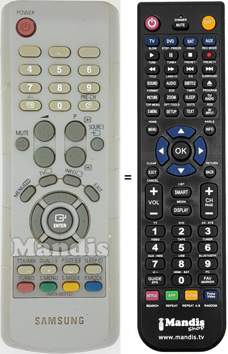 T&eacute;l&eacute;commande &eacute;quivalente Samsung AA59-00312J