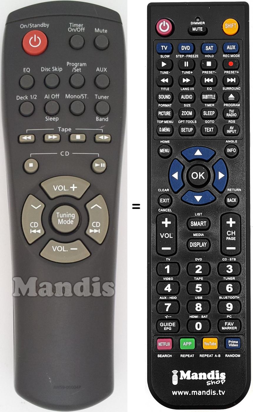 T&eacute;l&eacute;commande &eacute;quivalente Samsung AH59-00004 P