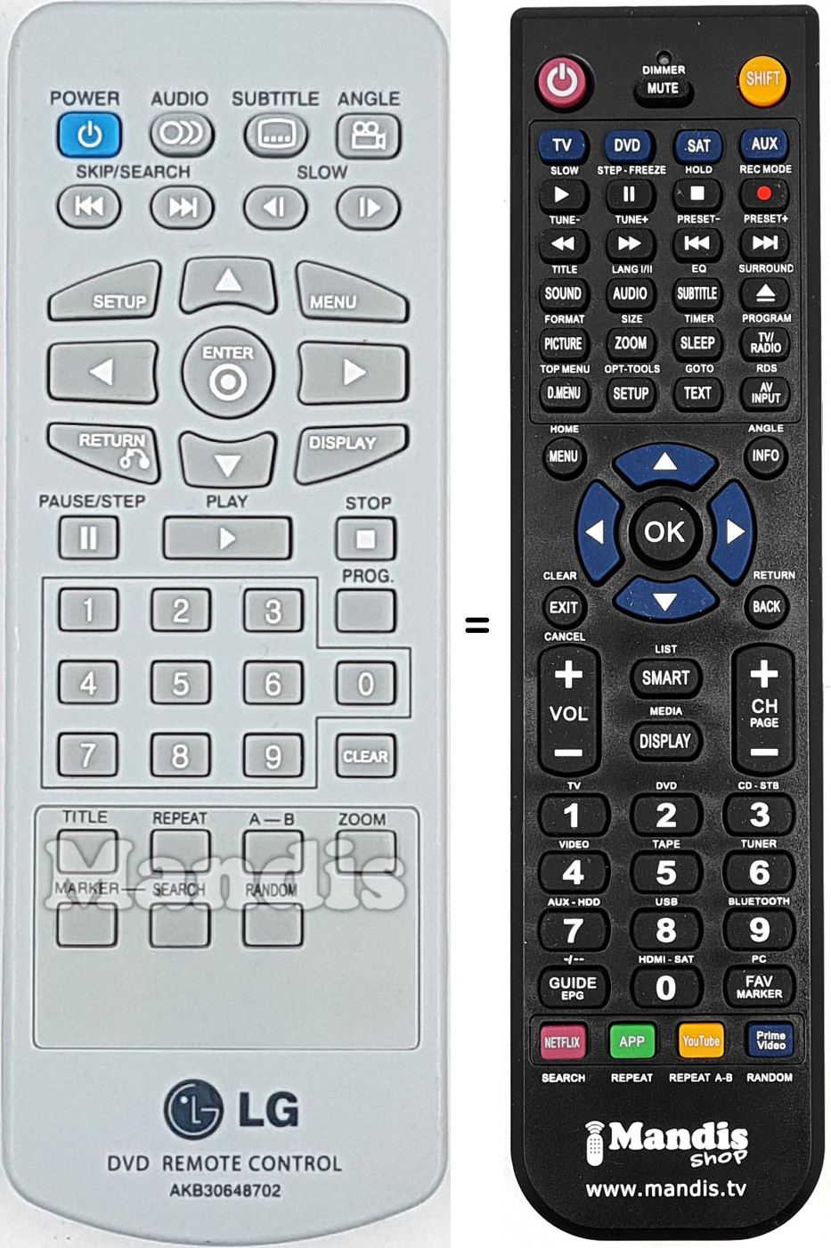 Télécommande équivalente LG AKB30648702