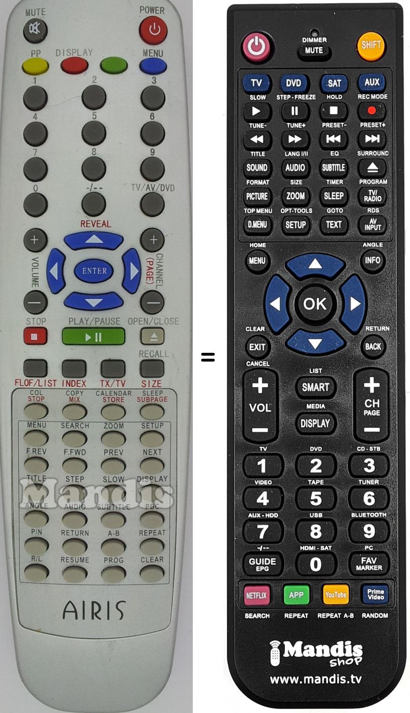 Télécommande équivalente Airis009