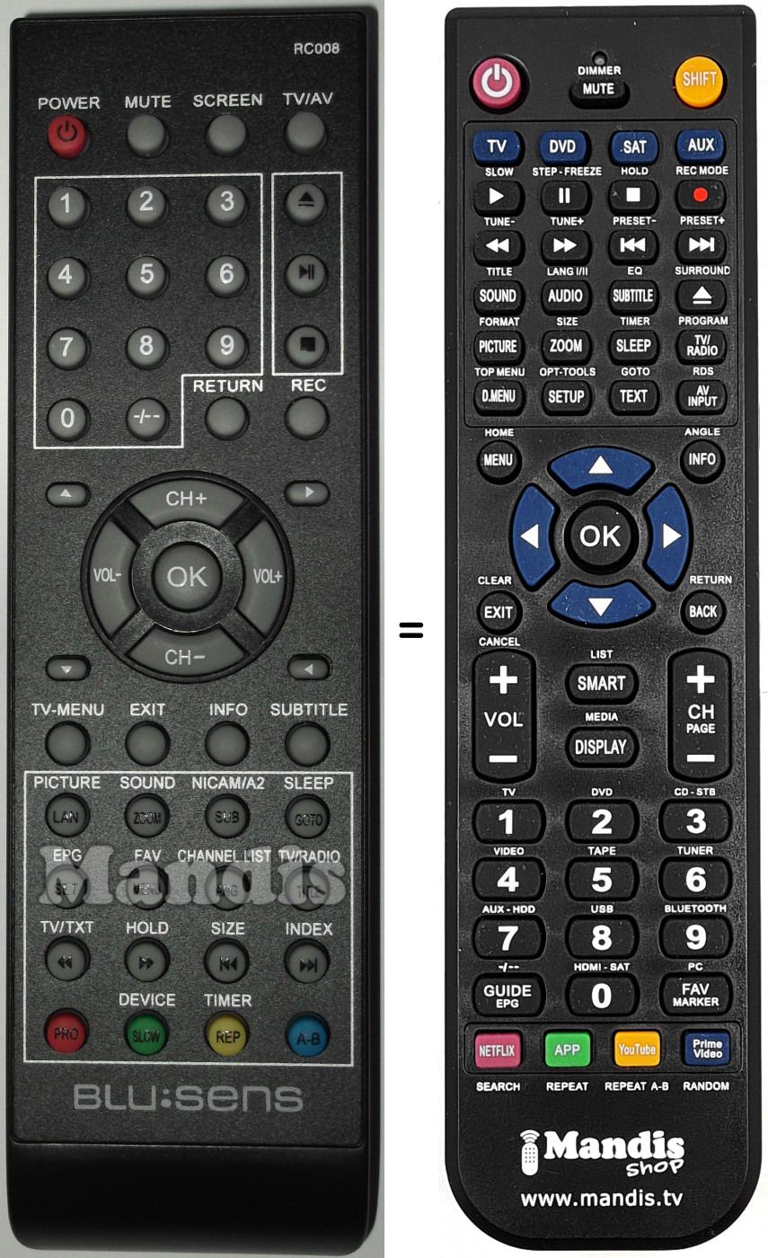 Télécommande équivalente RC008