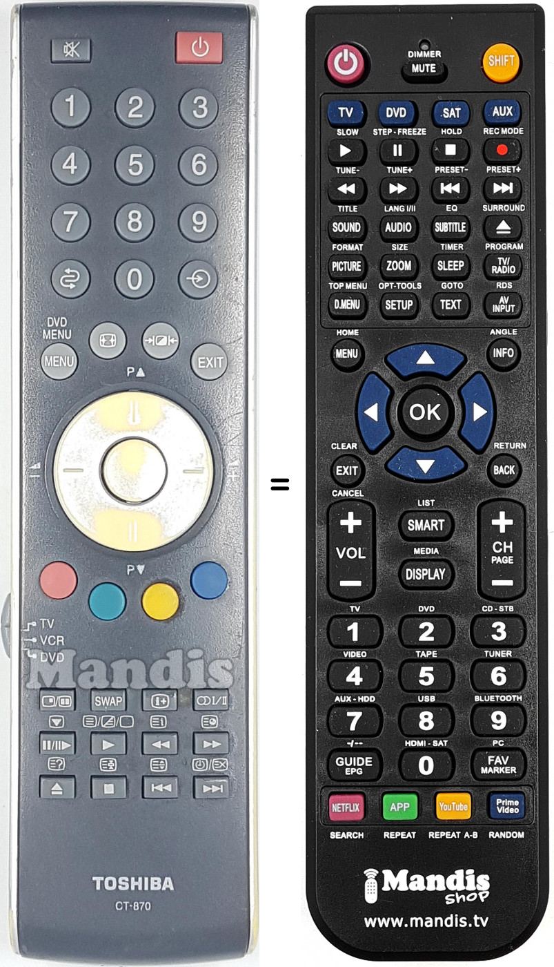 Télécommande équivalente Toshiba CT-870