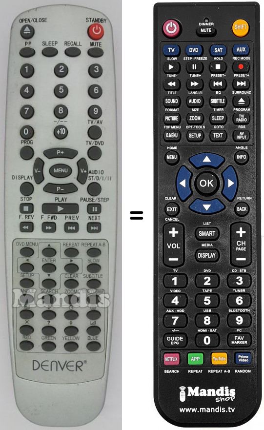 Télécommande équivalente Denver TVD2108