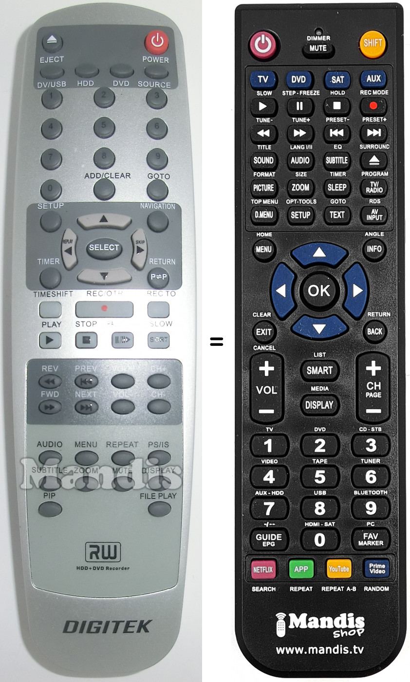 Télécommande équivalente Digitek-DIG001