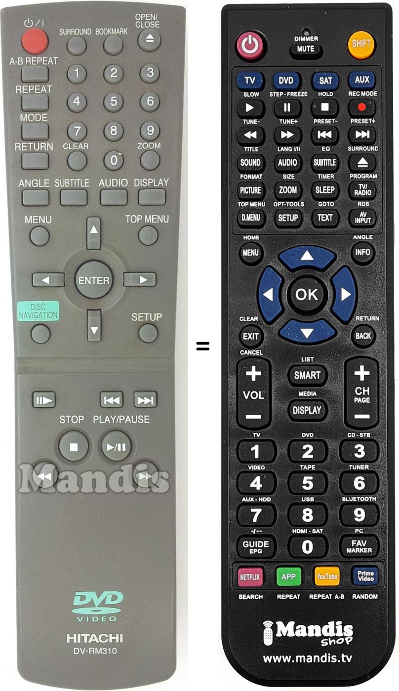 Télécommande équivalente Hitachi DV-RM310