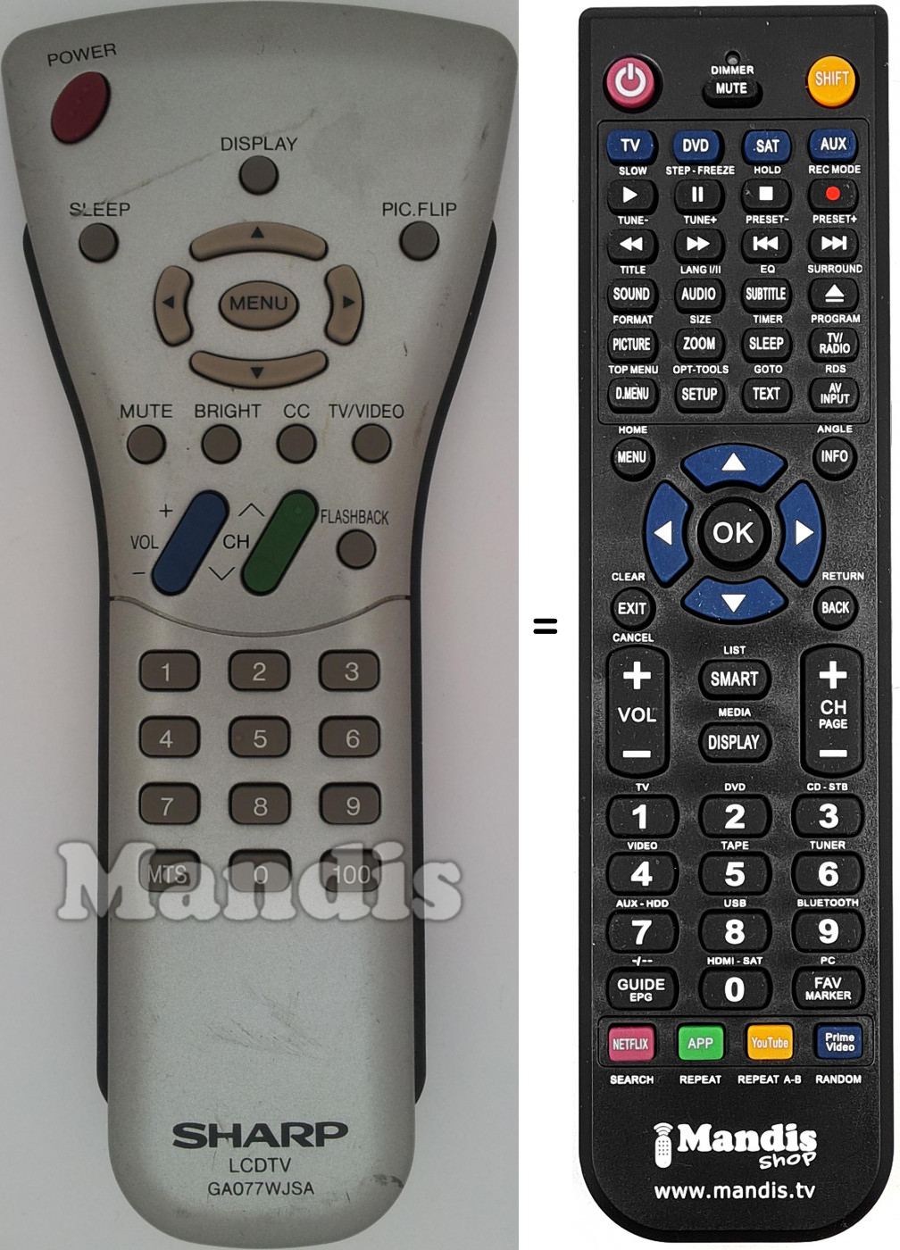 Télécommande équivalente Sharp GA077WJSA