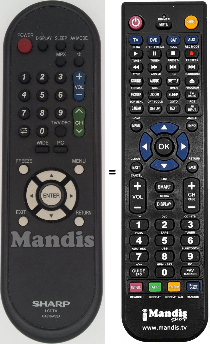 Télécommande équivalente GA610WJSA