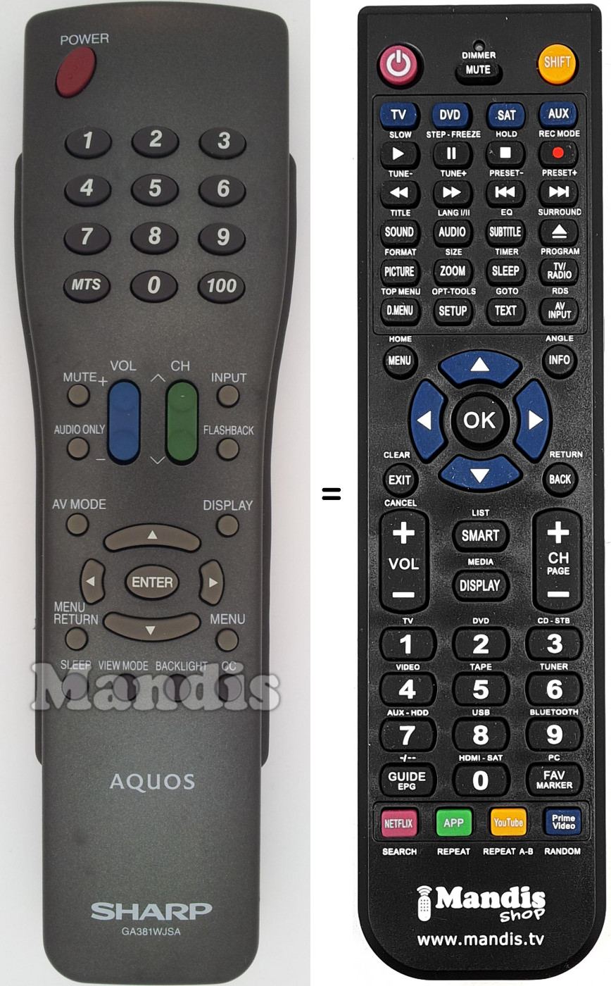 Télécommande équivalente Sharp GA381WJSA