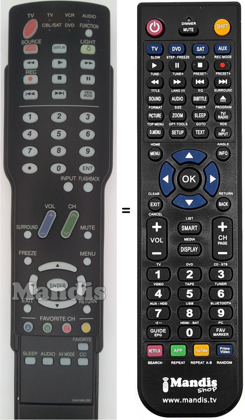 Télécommande équivalente Sharp GA416WJSB