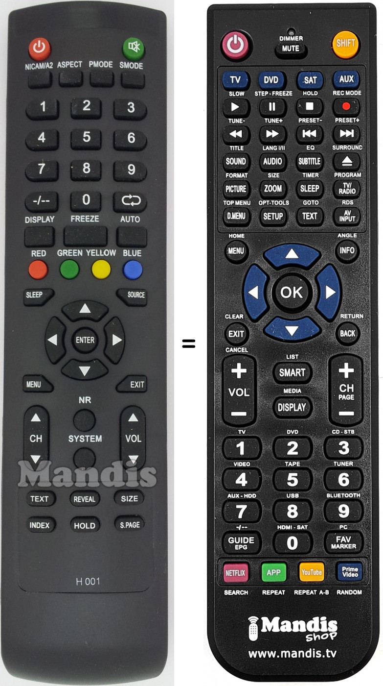 Télécommande équivalente H001
