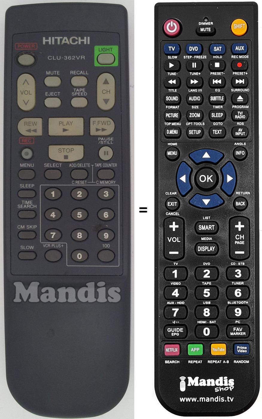 Télécommande équivalente Hitachi CLU-362VR