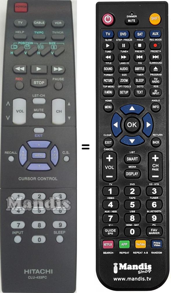 Télécommande équivalente Hitachi CLU-433PC