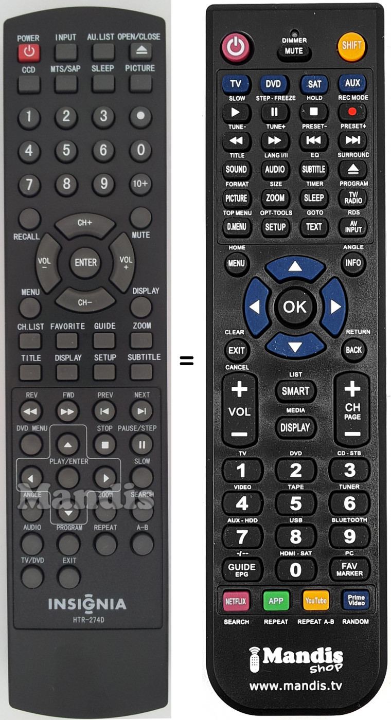 T&eacute;l&eacute;commande &eacute;quivalente Insignia HTR274D