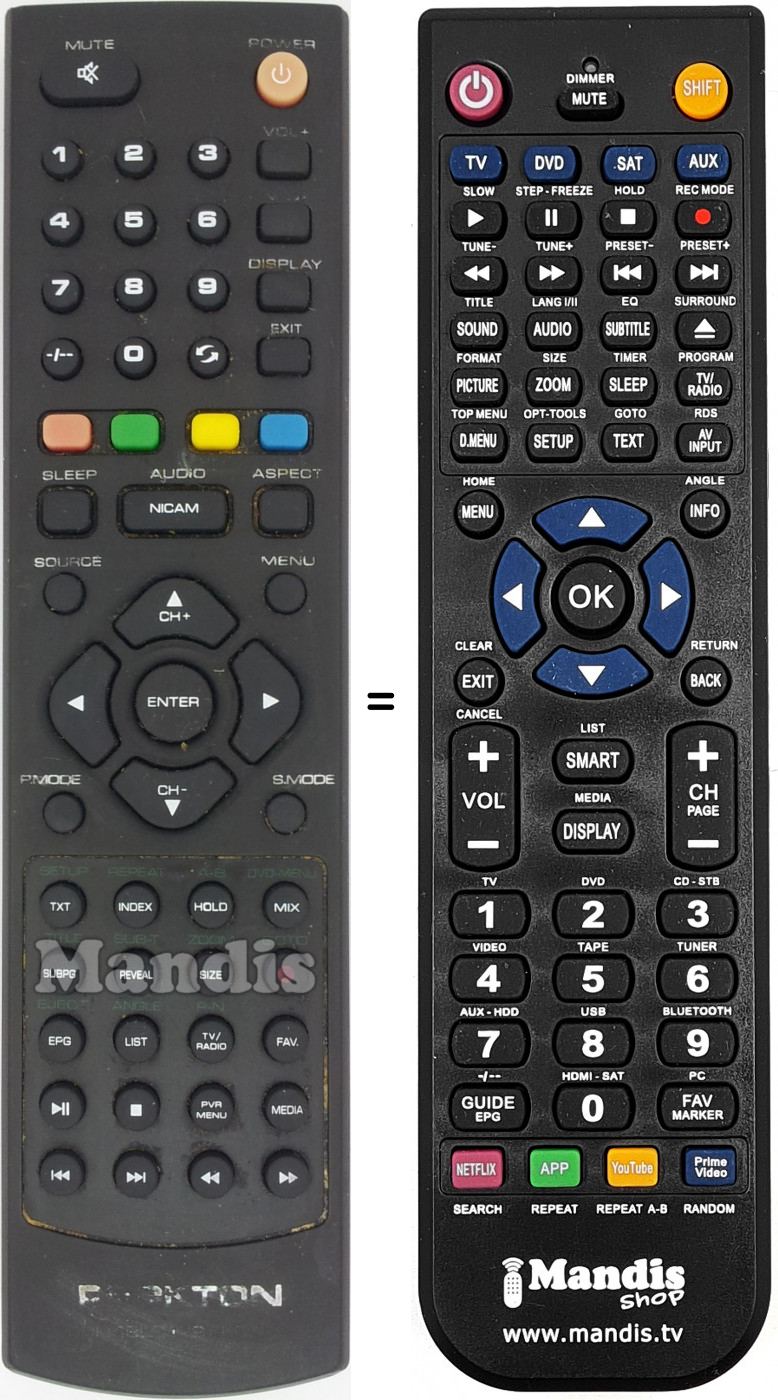 Télécommande équivalente PEEKTON IR19LC179DVDB