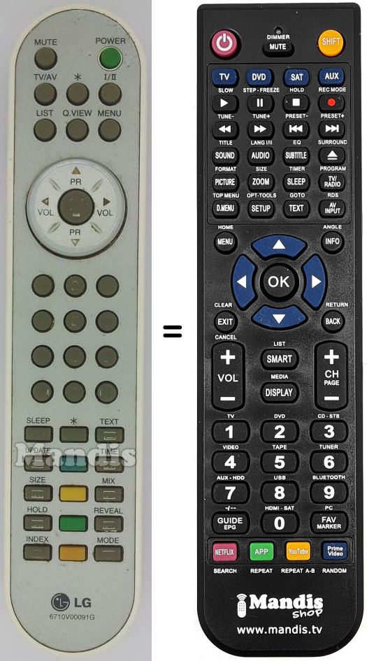 Télécommande équivalente LG 6710 V 00091 G