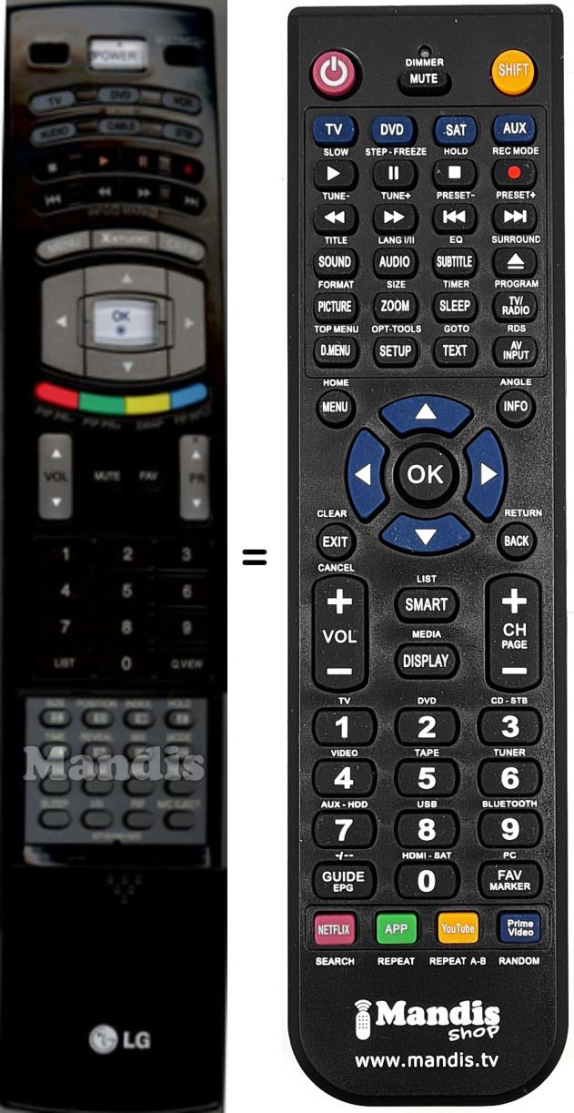 Télécommande équivalente LG 6710V00142D