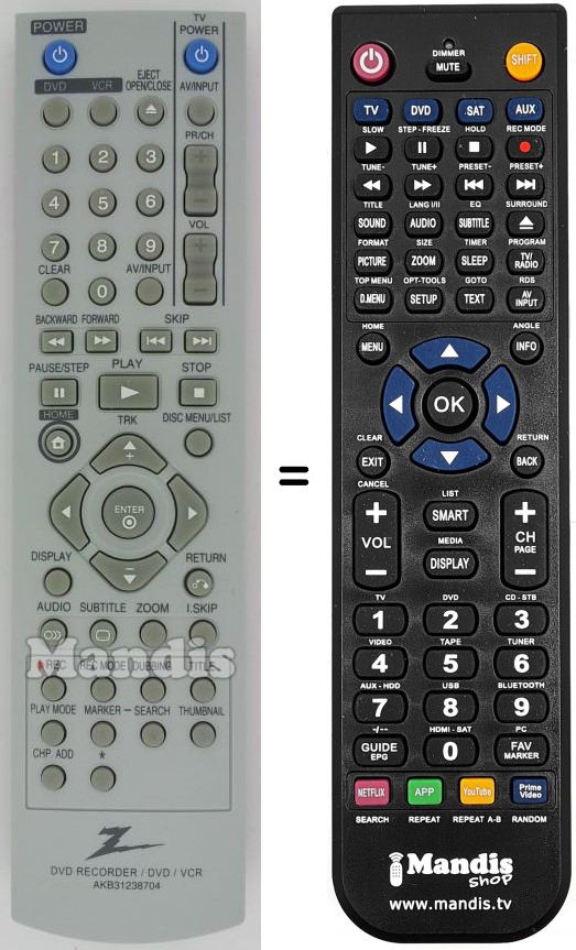 Télécommande équivalente AKB31238704