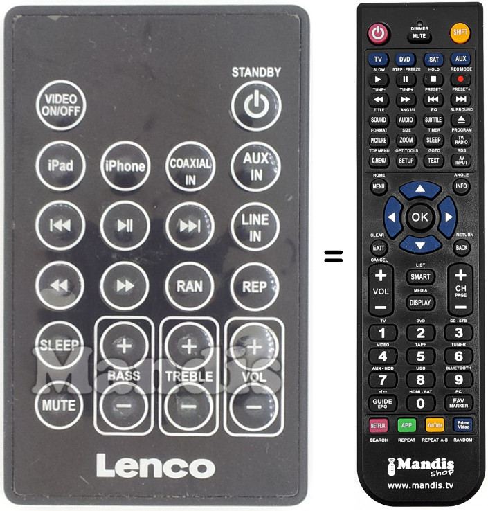 Télécommande équivalente Lenco003