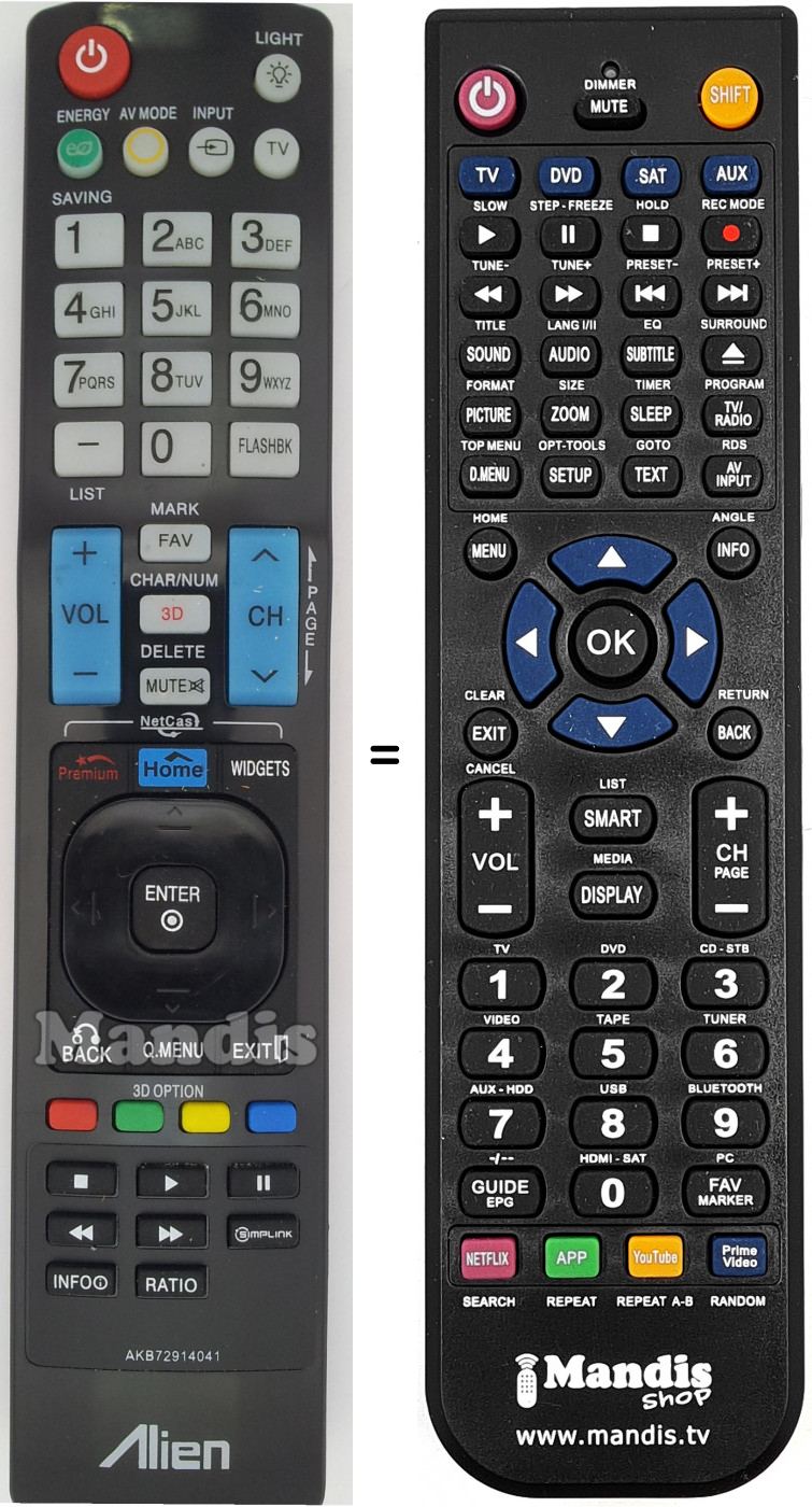Télécommande équivalente AKB72914041