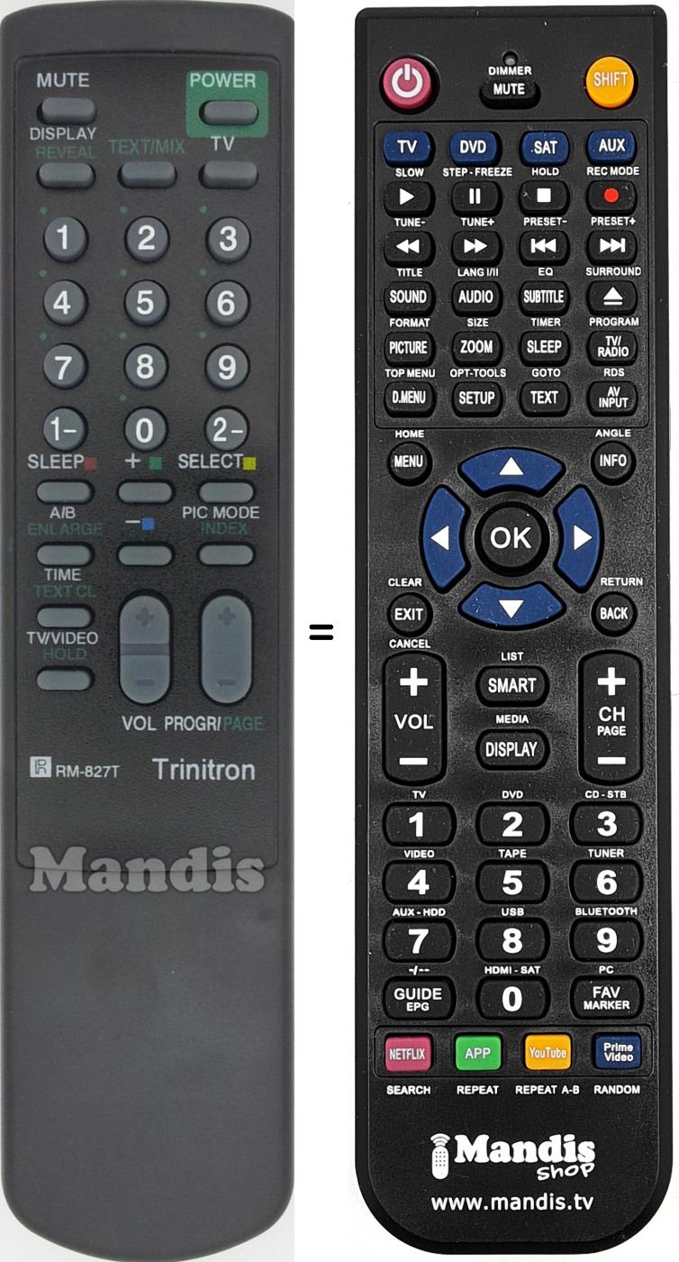 Télécommande équivalente RM827T