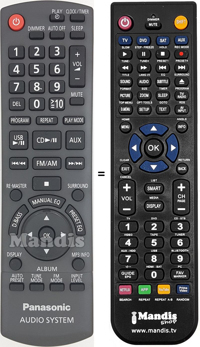Télécommande équivalente Panasonic N2QAYB000500