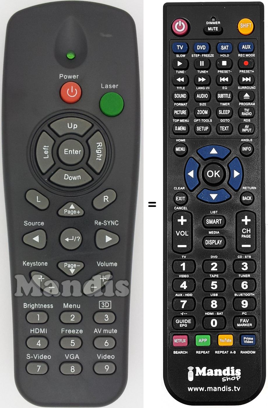 Télécommande équivalente Optoma007