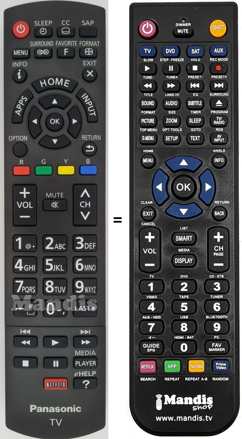 Télécommande équivalente Panasonic N2QAYB000828