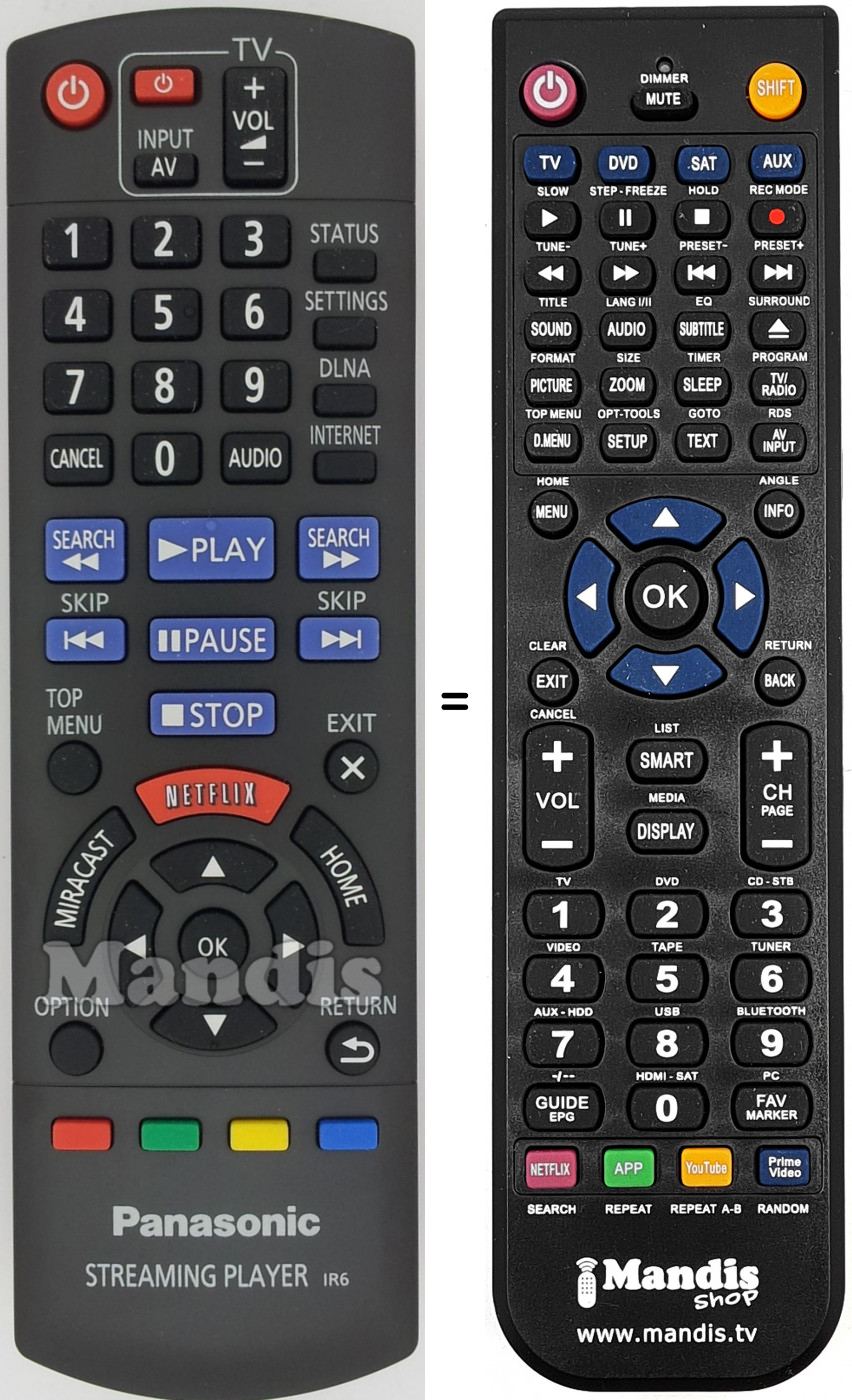 Télécommande équivalente Panasonic N2QAYB000886