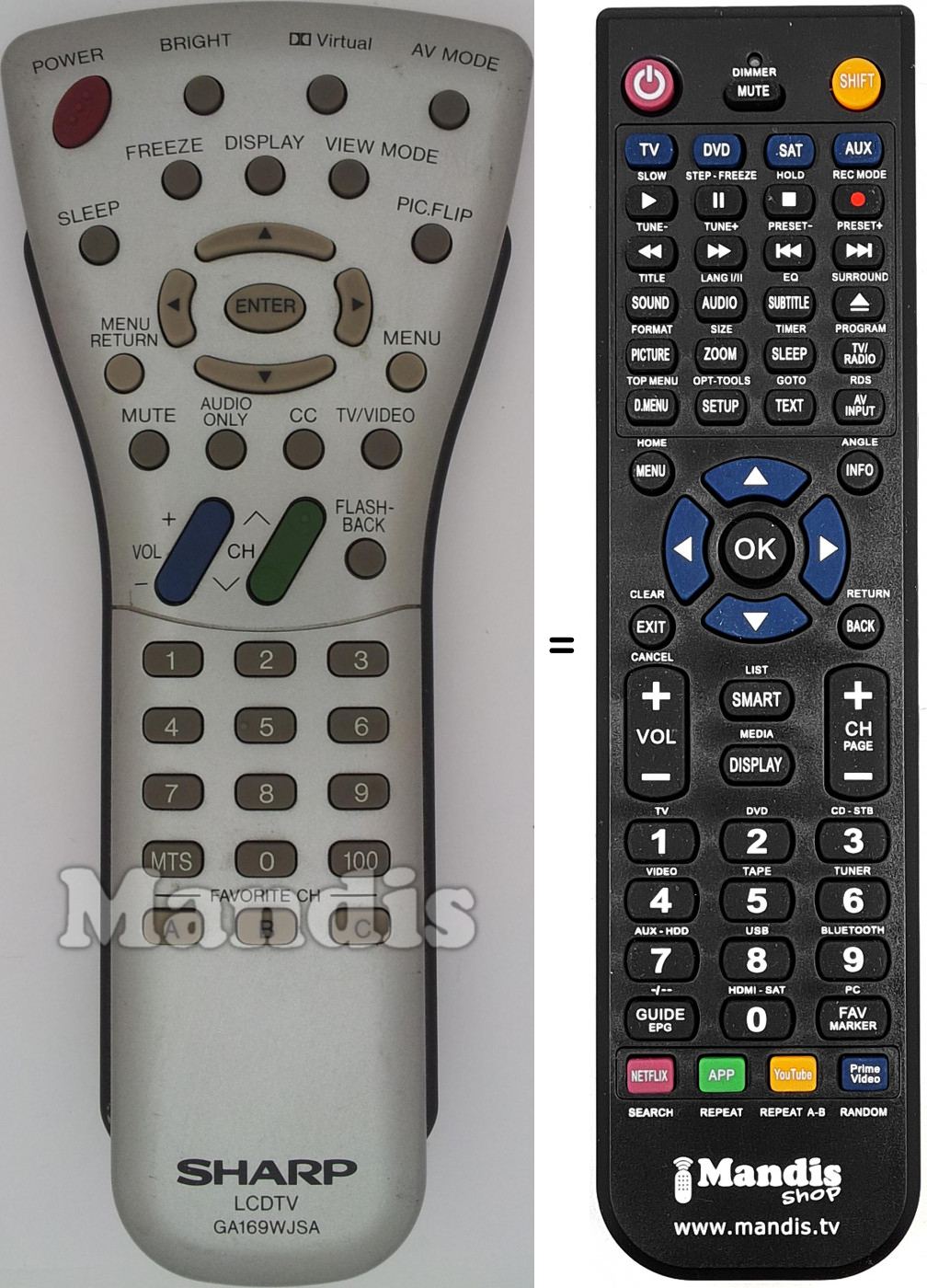 Télécommande équivalente Sharp GA169WJSA