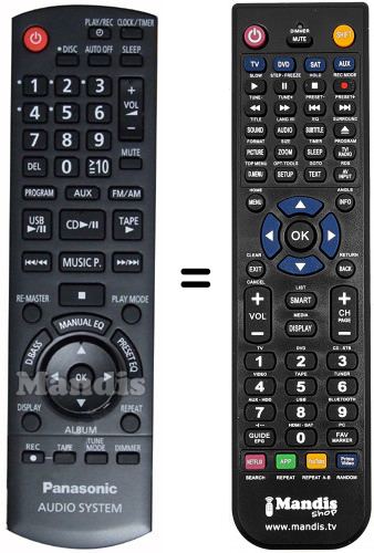 Télécommande équivalente Panasonic N2QAYB000387