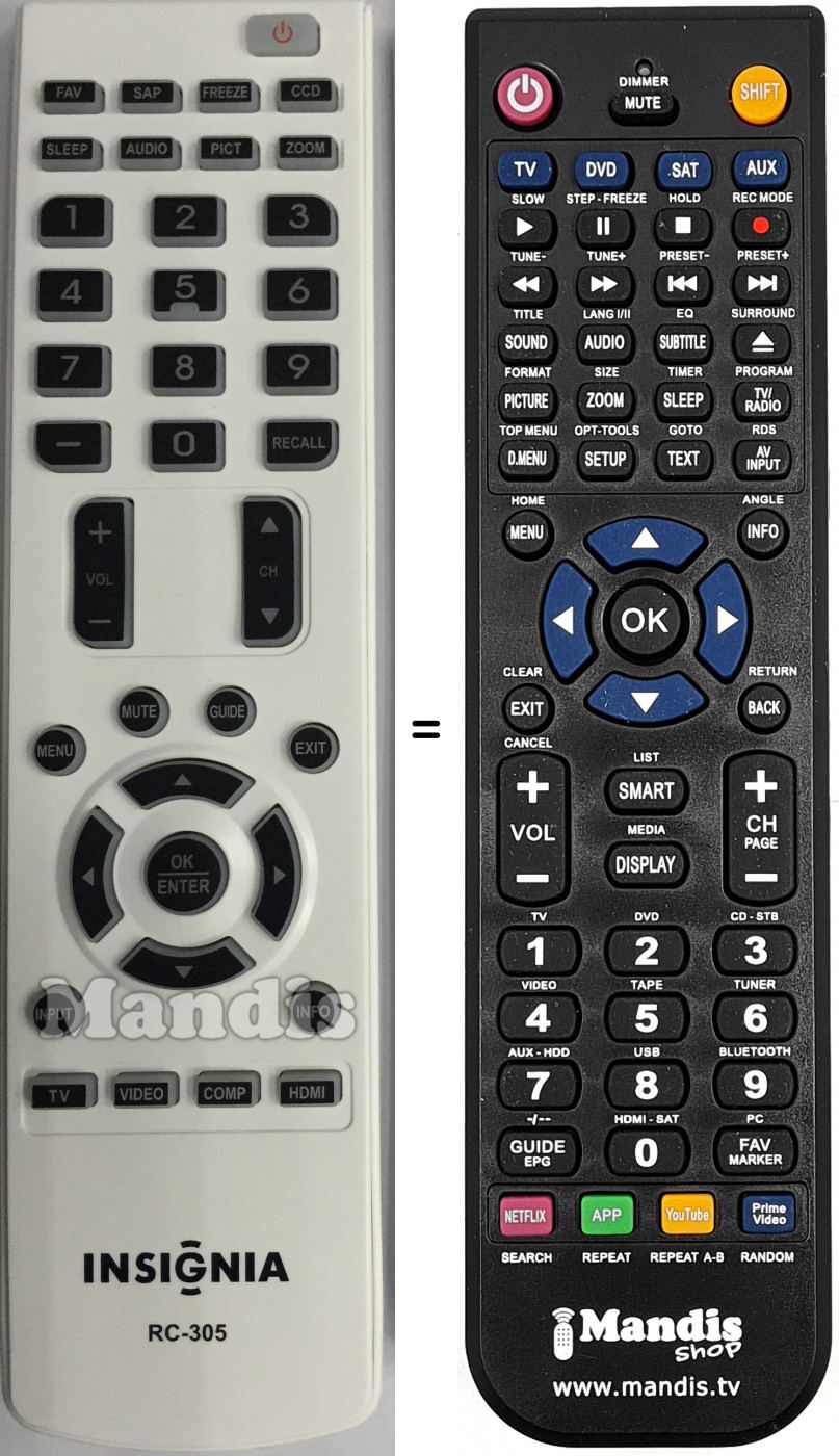 T&eacute;l&eacute;commande &eacute;quivalente Insignia RC-305