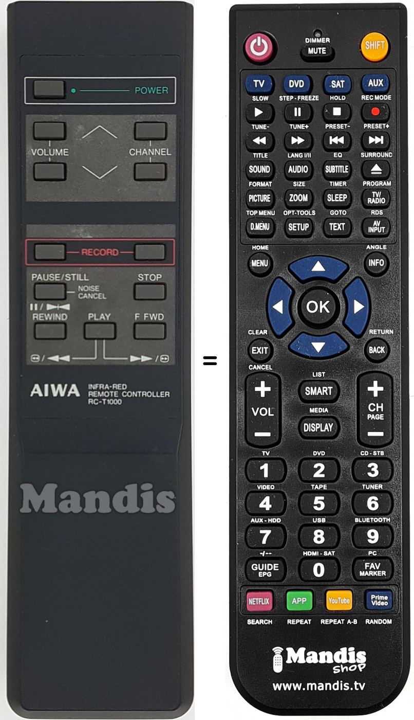 Télécommande équivalente RC-T 1000