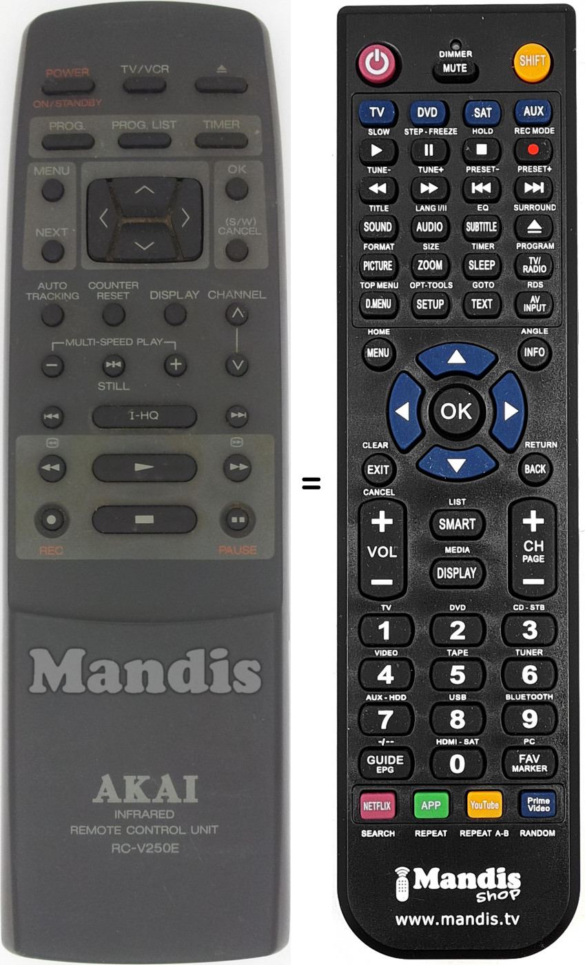 Télécommande équivalente Akai RC-V 250 E