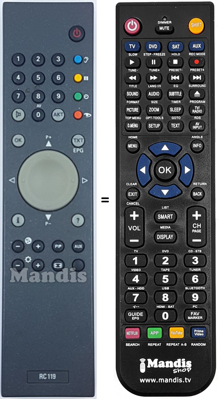 Télécommande équivalente RC119