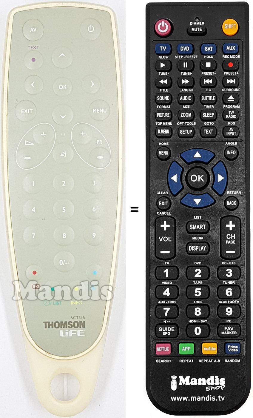 Télécommande équivalente RCT 315