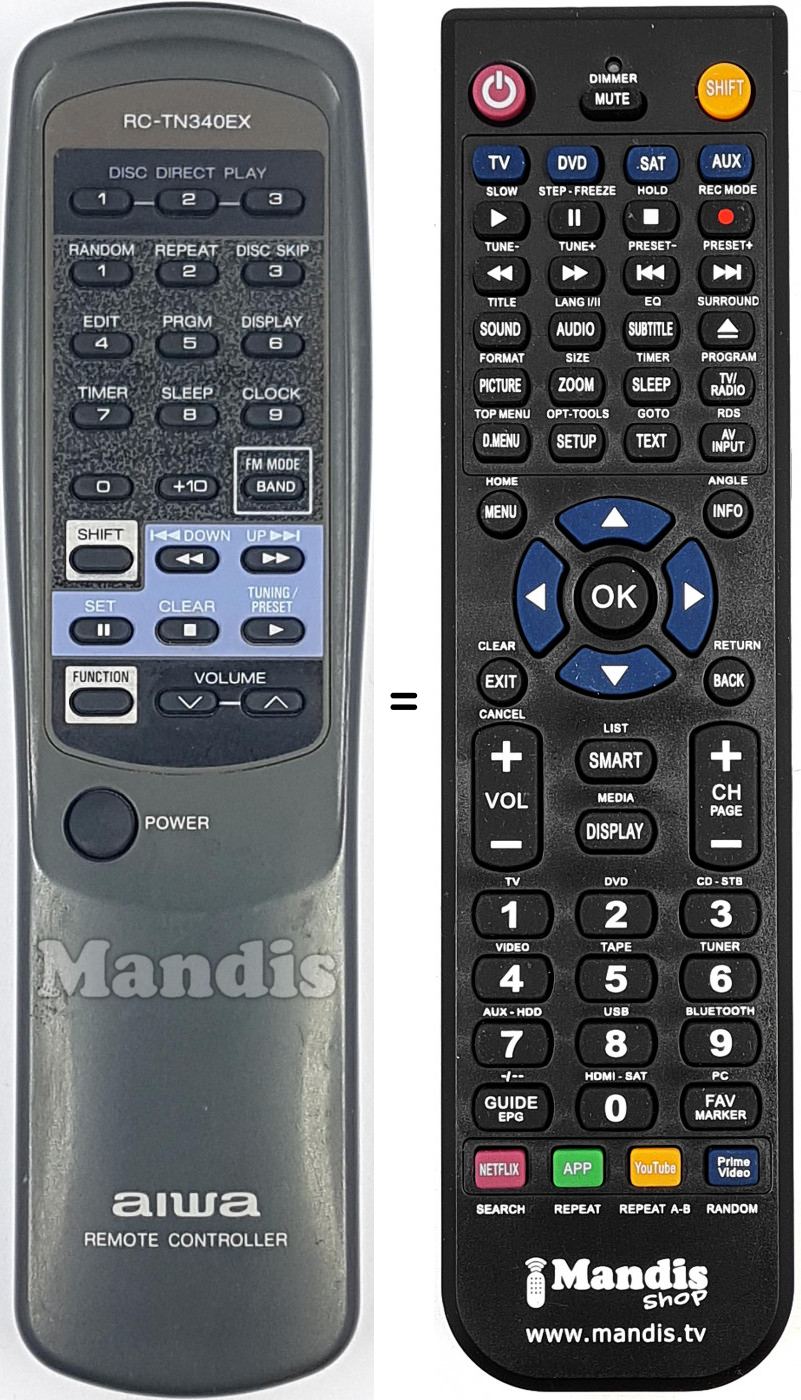 T&eacute;l&eacute;commande &eacute;quivalente RC-TN340EX