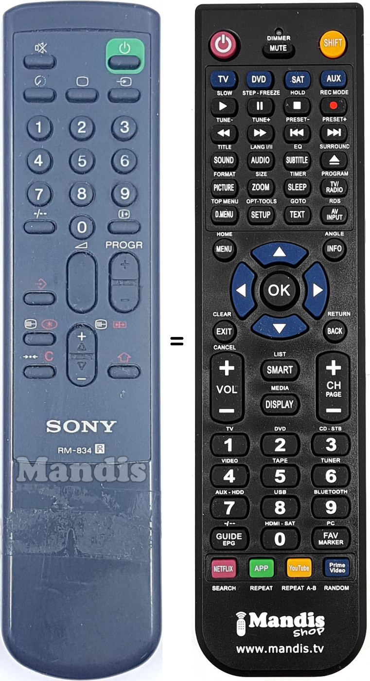 Télécommande équivalente RM 834