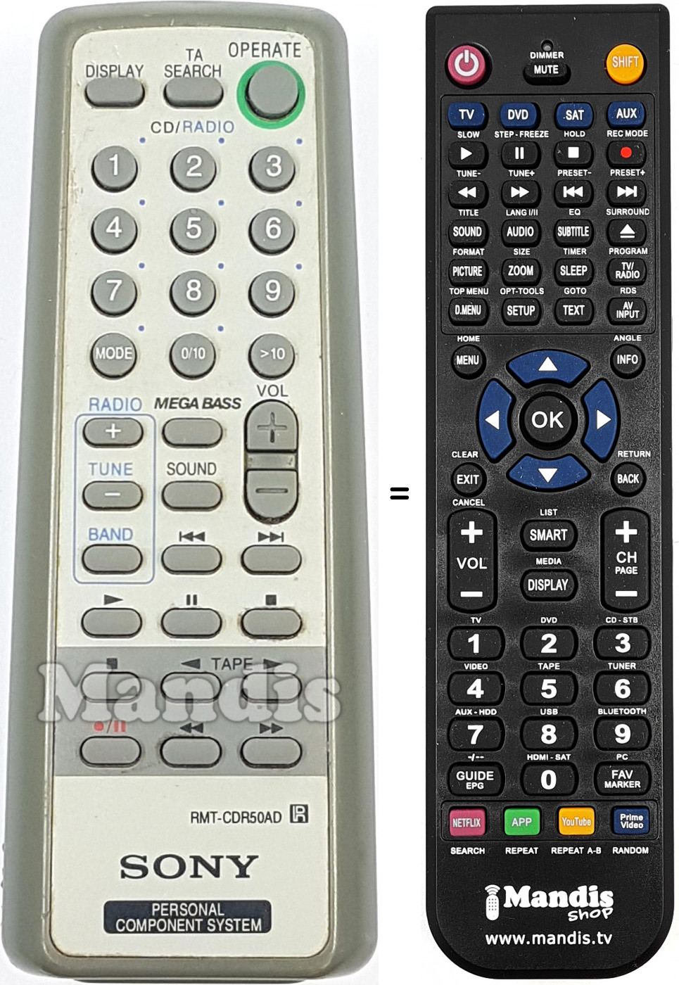 Télécommande équivalente RMT-CDR50AD